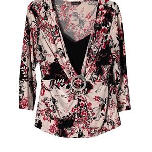 Cocoma RedBlack Floral Gathered with Silver Women's Large Vtge 90's